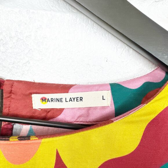 Marine Layer Top Floral Ruffle Smocked Hem Blouse Size Large - Picture 5 of 11